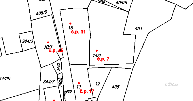 Velichov 7, Žatec na parcele st. 14/1 v KÚ Velichov u Žatce, Katastrální mapa