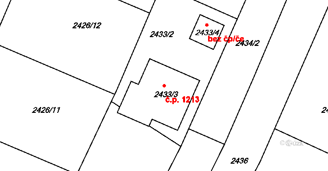 Valtice 1213 na parcele st. 2433/3 v KÚ Valtice, Katastrální mapa