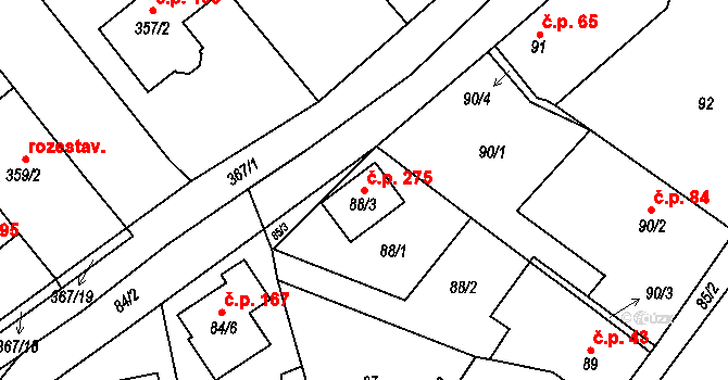 Rebešovice 275 na parcele st. 88/3 v KÚ Rebešovice, Katastrální mapa