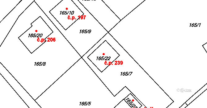 Hudcov 239, Teplice na parcele st. 165/22 v KÚ Hudcov, Katastrální mapa
