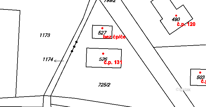 Jistebsko 131, Pěnčín na parcele st. 526 v KÚ Jistebsko, Katastrální mapa