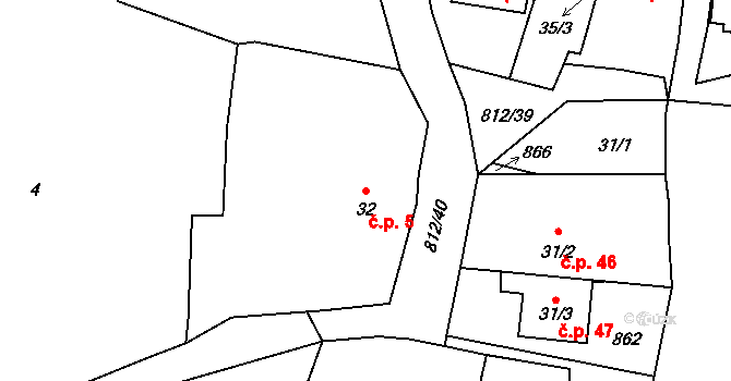 Pozovice 5, Štoky na parcele st. 32 v KÚ Pozovice, Katastrální mapa