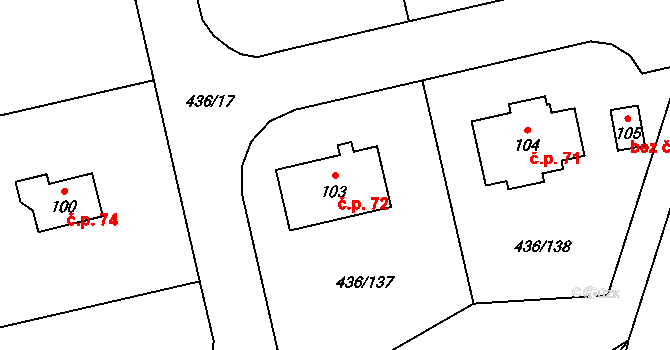 Budilov 72, Bošice na parcele st. 103 v KÚ Budilov, Katastrální mapa