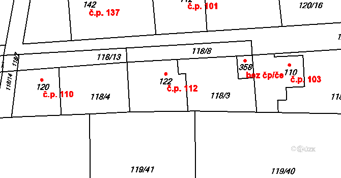 Šťáhlavice 112, Šťáhlavy na parcele st. 122 v KÚ Šťáhlavice, Katastrální mapa