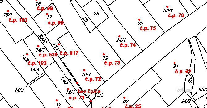 Rychnov nad Kněžnou 73 na parcele st. 19 v KÚ Rychnov nad Kněžnou, Katastrální mapa