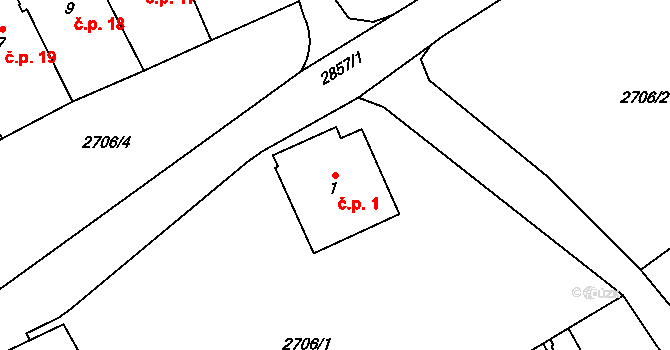 Dobruška 1 na parcele st. 1 v KÚ Dobruška, Katastrální mapa