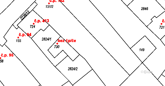 Vrbice 182 na parcele st. 151/2 v KÚ Vrbice u Velkých Pavlovic, Katastrální mapa