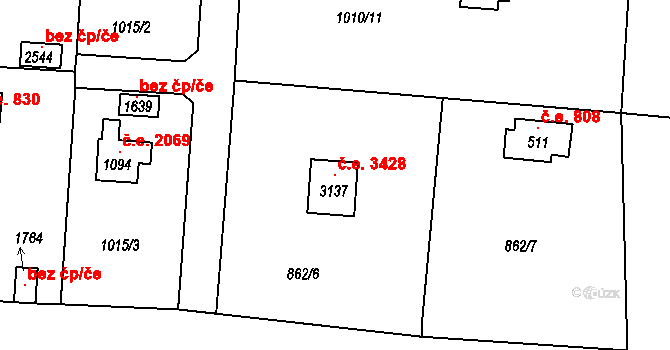 Litice 3428, Plzeň na parcele st. 3137 v KÚ Valcha, Katastrální mapa