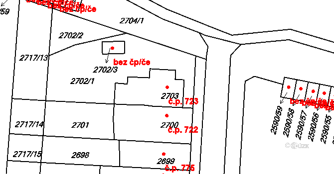 Holešov 723 na parcele st. 2703 v KÚ Holešov, Katastrální mapa