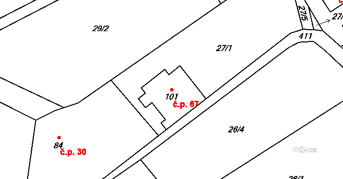 Křemenec 67, Konice na parcele st. 101 v KÚ Křemenec, Katastrální mapa