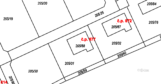 Libčice nad Vltavou 877 na parcele st. 205/88 v KÚ Chýnov, Katastrální mapa