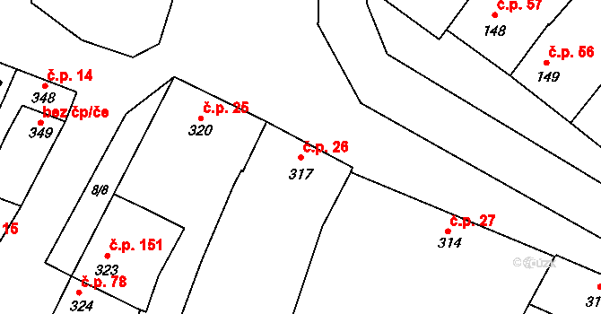 Seloutky 26 na parcele st. 317 v KÚ Seloutky, Katastrální mapa