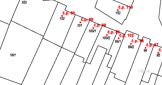 Bohutice 98 na parcele st. 100/1 v KÚ Bohutice, Katastrální mapa