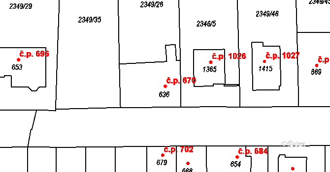 Hrušovany nad Jevišovkou 670 na parcele st. 636 v KÚ Hrušovany nad Jevišovkou, Katastrální mapa