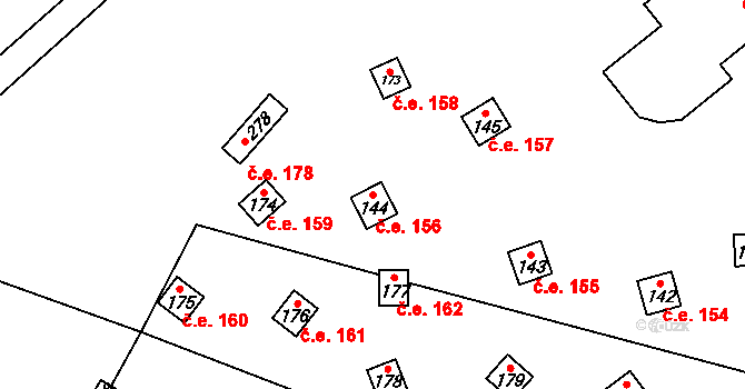 Podhradí nad Dyjí 156 na parcele st. 144 v KÚ Podhradí nad Dyjí, Katastrální mapa