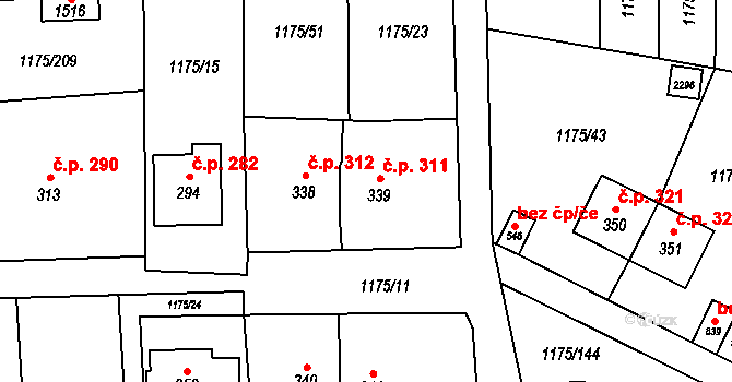 Vranov nad Dyjí 311 na parcele st. 339 v KÚ Vranov nad Dyjí, Katastrální mapa