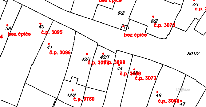 Znojmo 3098 na parcele st. 43/1 v KÚ Znojmo-Hradiště, Katastrální mapa