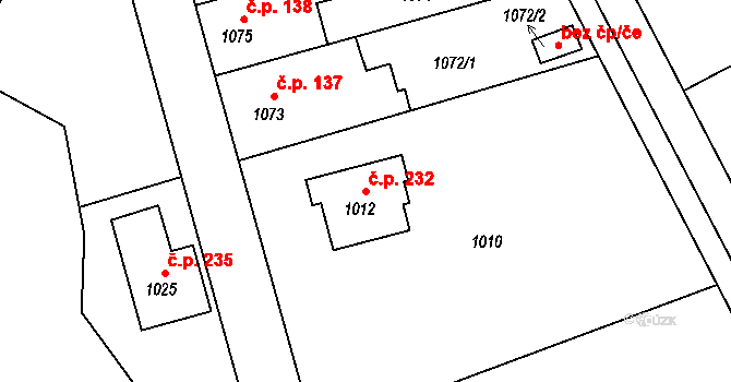 Přerov VII-Čekyně 232, Přerov na parcele st. 1012 v KÚ Čekyně, Katastrální mapa