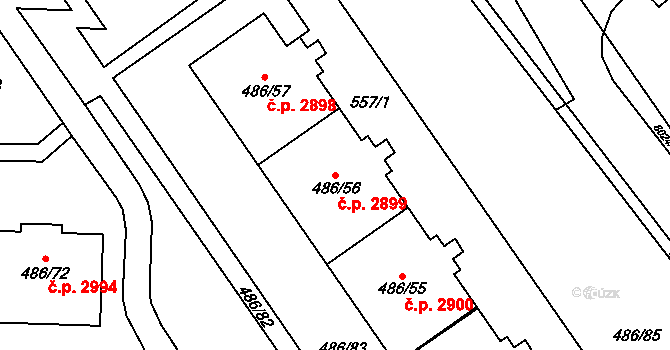 Mělník 2899 na parcele st. 486/56 v KÚ Mělník, Katastrální mapa