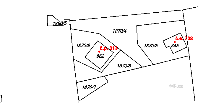 Mariánská Hora 313, Albrechtice v Jizerských horách na parcele st. 862 v KÚ Albrechtice v Jizerských horách, Katastrální mapa