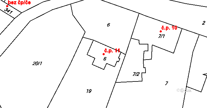 Huť 11, Pěnčín na parcele st. 6 v KÚ Huť, Katastrální mapa