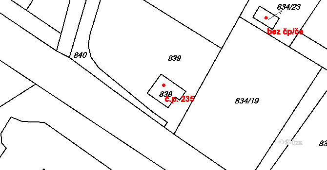 Rýnovice 235, Jablonec nad Nisou na parcele st. 838 v KÚ Rýnovice, Katastrální mapa