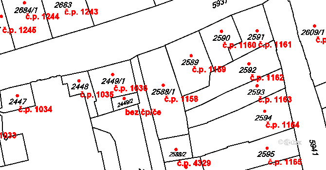Jihlava 1158 na parcele st. 2588/1 v KÚ Jihlava, Katastrální mapa