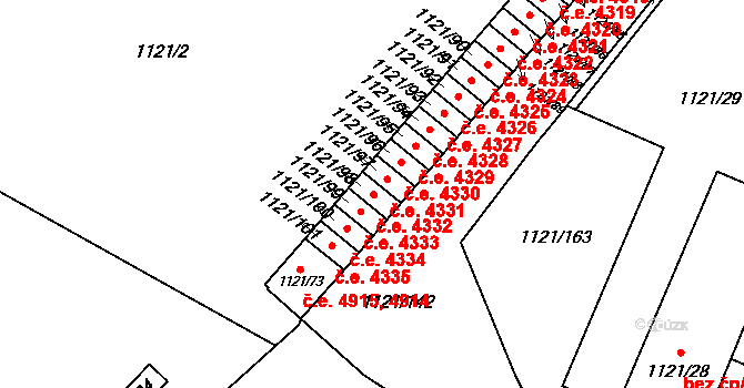 Jihlava 4331 na parcele st. 1121/97 v KÚ Jihlava, Katastrální mapa