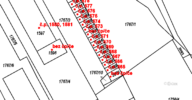 Tišnov 569 na parcele st. 1603 v KÚ Tišnov, Katastrální mapa