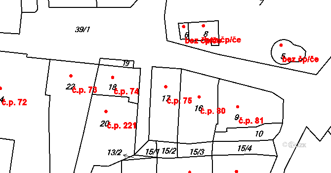 Stonařov 75 na parcele st. 17 v KÚ Stonařov, Katastrální mapa