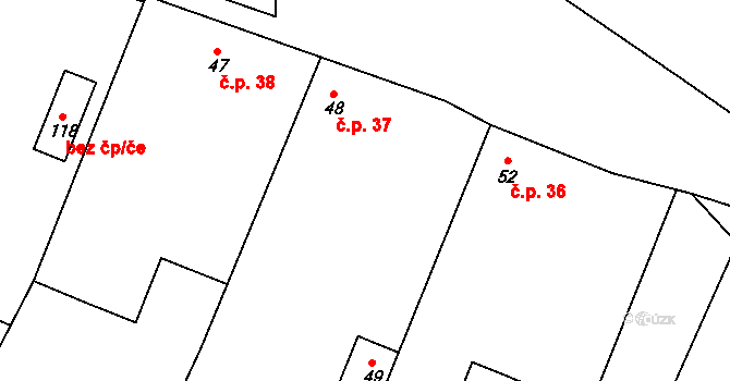 Rychtářov 37, Vyškov na parcele st. 48 v KÚ Rychtářov, Katastrální mapa