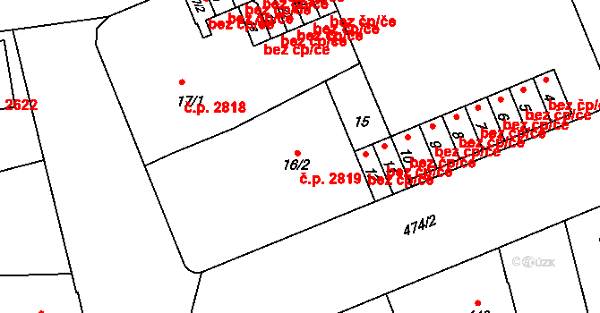 Kladno 2819 na parcele st. 16/2 v KÚ Kladno, Katastrální mapa