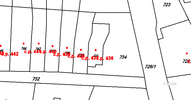 Horní Těrlicko 436, Těrlicko na parcele st. 733 v KÚ Horní Těrlicko, Katastrální mapa