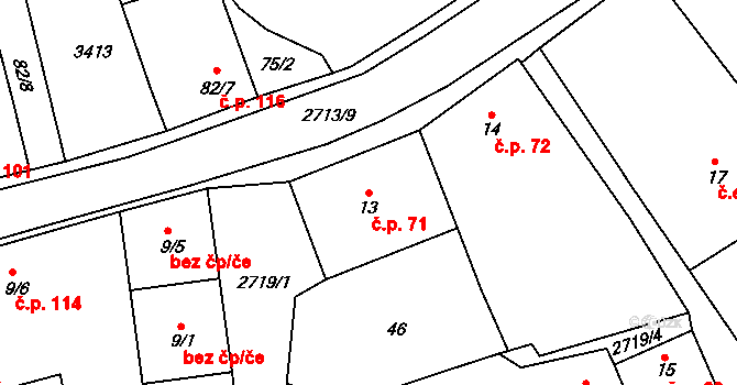 Kamberk 71 na parcele st. 13 v KÚ Kamberk, Katastrální mapa