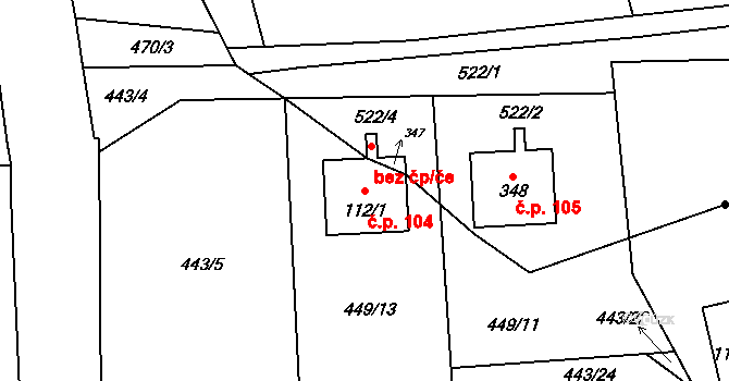 Hradišťko I 104, Veltruby na parcele st. 112/1 v KÚ Hradišťko I, Katastrální mapa