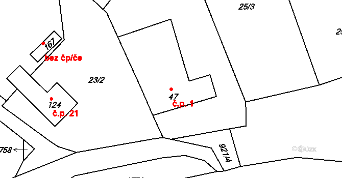 Radostín 1, Sychrov na parcele st. 47 v KÚ Radostín u Sychrova, Katastrální mapa