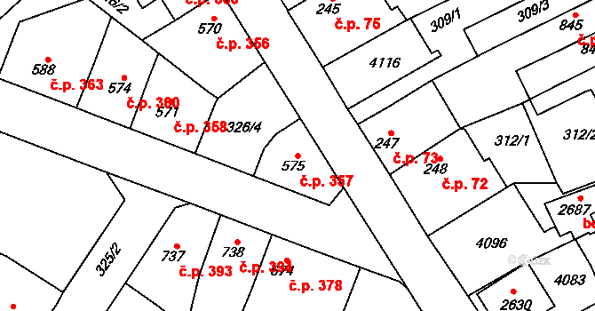 Lomnice nad Popelkou 357 na parcele st. 575 v KÚ Lomnice nad Popelkou, Katastrální mapa