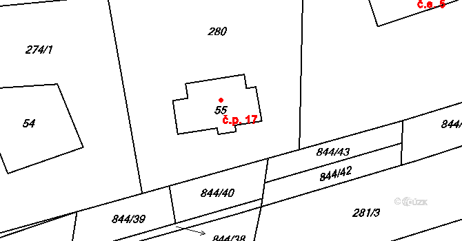 Kolnovice 17, Mikulovice na parcele st. 55 v KÚ Kolnovice, Katastrální mapa