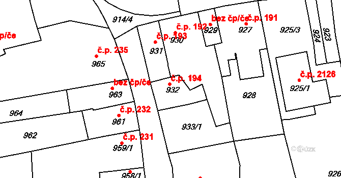 Tachov 194 na parcele st. 932 v KÚ Tachov, Katastrální mapa