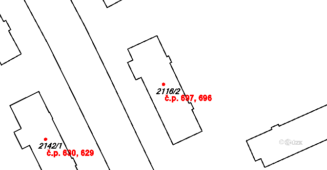 Bechyně 696,697 na parcele st. 2116/2 v KÚ Bechyně, Katastrální mapa