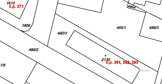 Holínské Předměstí 381,382,383, Jičín na parcele st. 2135 v KÚ Jičín, Katastrální mapa