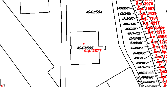 Severní Terasa 2877, Ústí nad Labem na parcele st. 4949/595 v KÚ Ústí nad Labem, Katastrální mapa