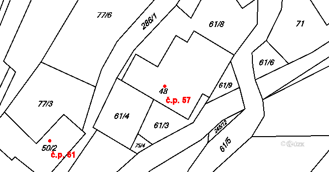 Domoradice 57, Vysoké Mýto na parcele st. 48 v KÚ Domoradice, Katastrální mapa