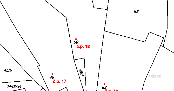 Doubravice 18 na parcele st. 50 v KÚ Doubravice u Strakonic, Katastrální mapa
