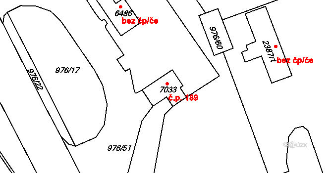 Jejkov 189, Třebíč na parcele st. 7033 v KÚ Třebíč, Katastrální mapa