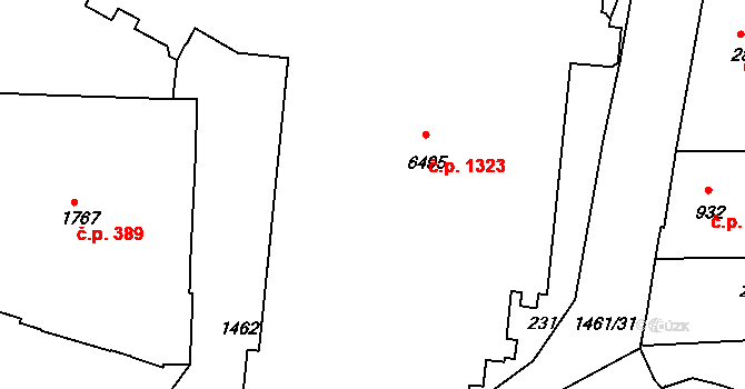 Horka-Domky 1323, Třebíč na parcele st. 6495 v KÚ Třebíč, Katastrální mapa