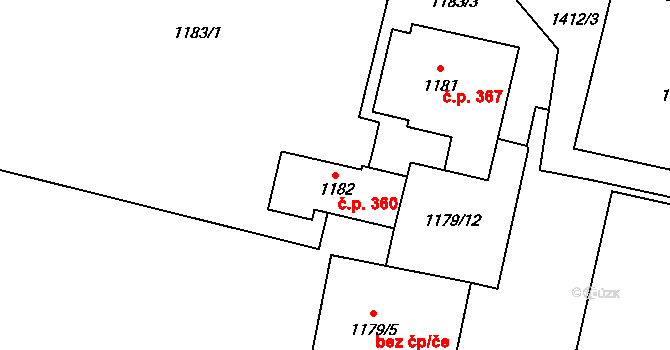 Pudlov 360, Bohumín na parcele st. 1182 v KÚ Pudlov, Katastrální mapa