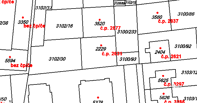 Břeclav 2631 na parcele st. 2229 v KÚ Břeclav, Katastrální mapa