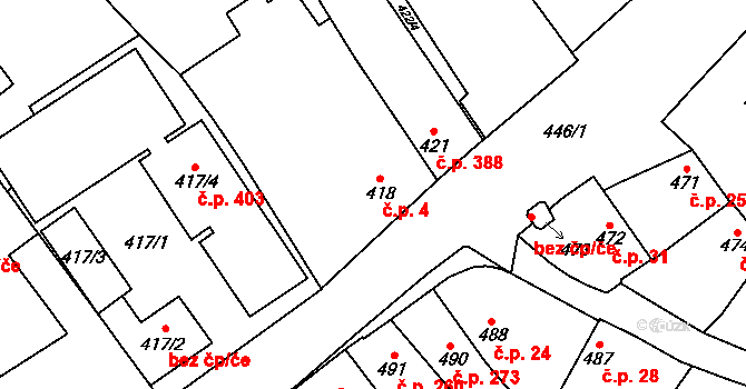 Medlánky 4, Brno na parcele st. 418 v KÚ Medlánky, Katastrální mapa