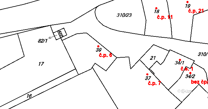 Mančice 6, Dolní Chvatliny na parcele st. 39 v KÚ Mančice, Katastrální mapa